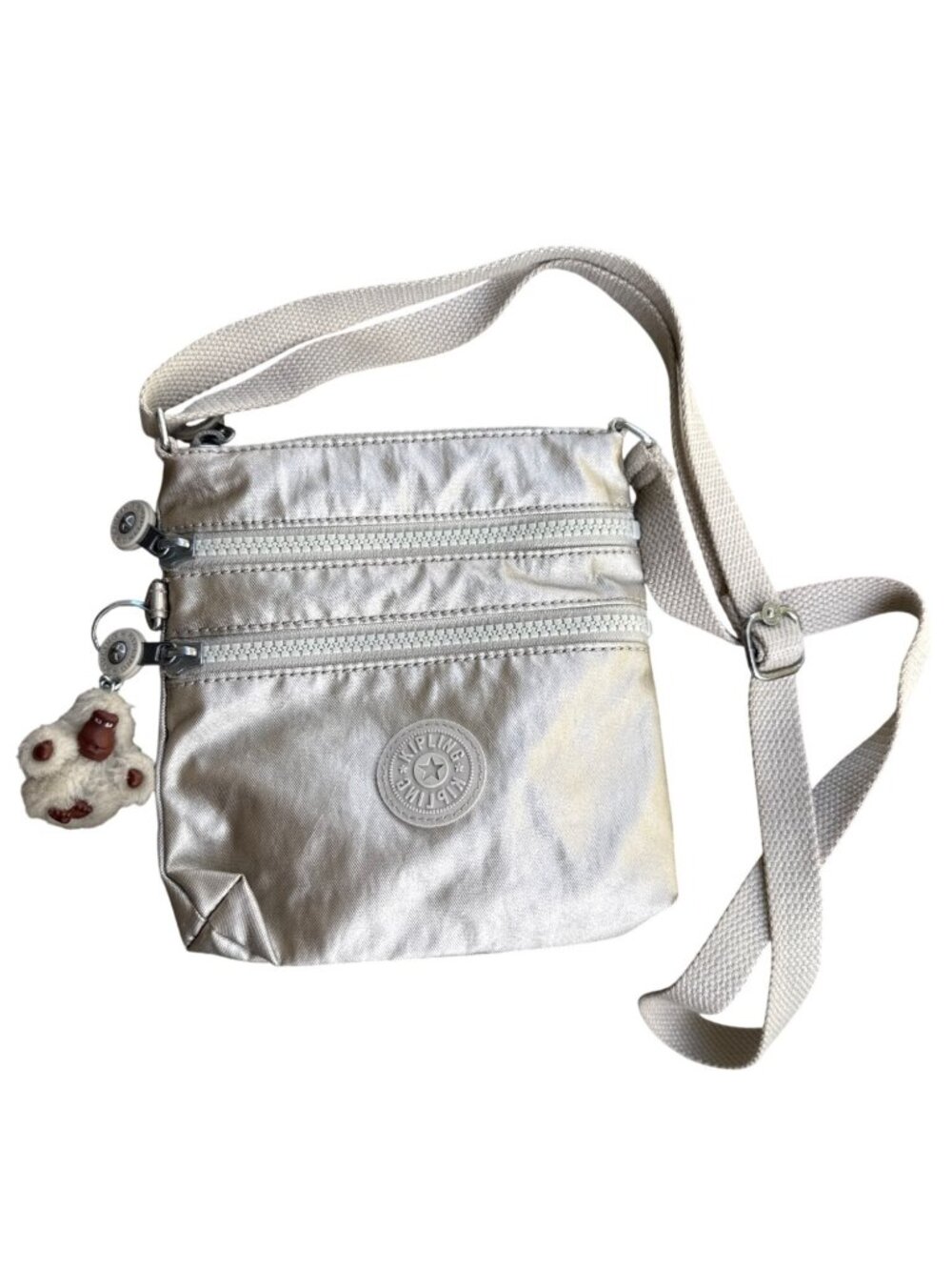 Kipling Alvar Small Metallic Nylon Triple Zip Crossbody Swingpack